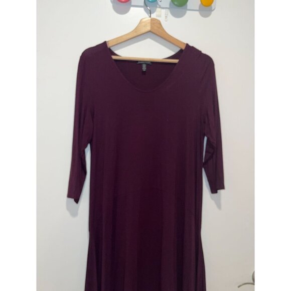 Eileen Fisher Womens Burgundy Asymmetrical Midi dress 3/4 Sleeves  Size Large L - Picture 2 of 8